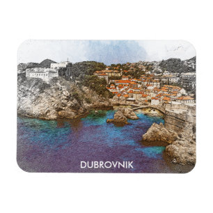 Dubrovnik Kroatië Waterverf Kust Uitzicht Magneet