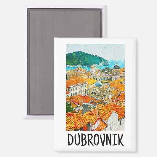 Dubrovnik Kroatië Waterverf Oil Paint Briefkaart Magneet (Voorkant / Achterkant)