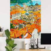 Dubrovnik Kroatië Waterverf Oil Paint Poster (Thuiskantoor)