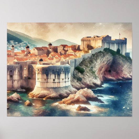 Dubrovnik Kroatië waterverf Poster (Voorkant)