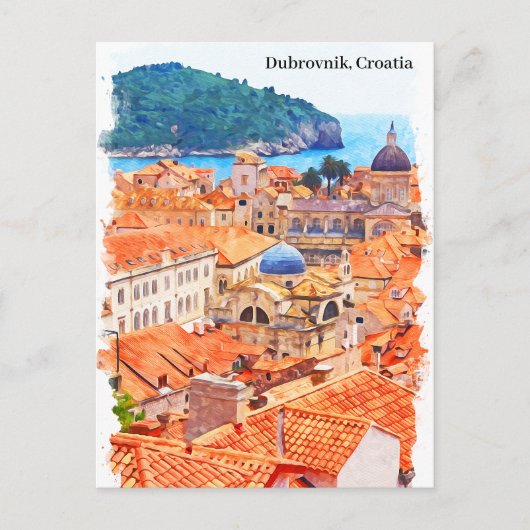 Dubrovnik Kroatië Waterverf Schilderij Briefkaart (Voorkant)