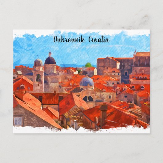 Dubrovnik Kroatië Waterverf Schilderij Reizen Briefkaart (Voorkant)