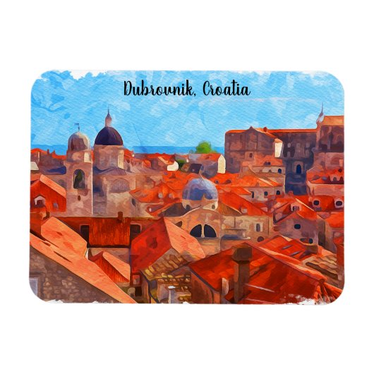 Dubrovnik Kroatië Waterverf Schilderij Reizen Magneet (Horizontaal)