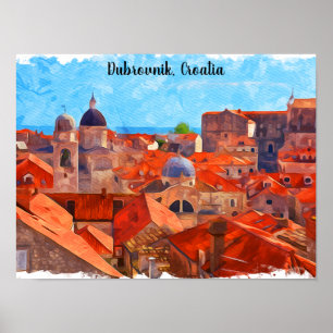 Dubrovnik Kroatië Waterverf Schilderij Reizen Poster