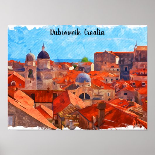 Dubrovnik Kroatië Waterverf Schilderij Reizen Poster (Voorkant)