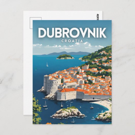 Dubrovnik nostalgische retro reiskunst briefkaart (Voorkant / Achterkant)