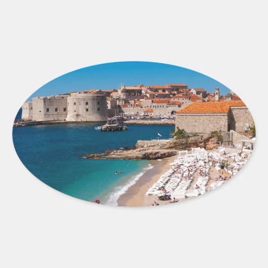 Dubrovnik Old Town and Banje Beach Ovale Sticker (Voorkant)
