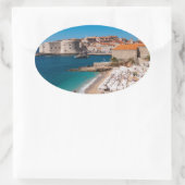 Dubrovnik Old Town and Banje Beach Ovale Sticker (Tas)