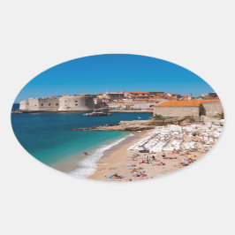 Dubrovnik Old Town and Banje Beach Ovale Sticker