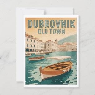 Dubrovnik Old Town Vintage Poster – Retro Waterfor Briefkaart
