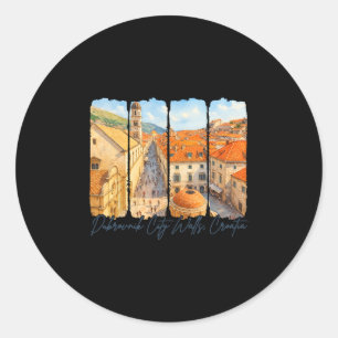 Dubrovnik Stadsmuren Kroatië Reizen Penseelstreek Ronde Sticker