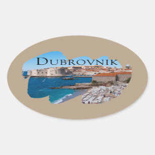 Dubrovnik: Uitzicht van Beach en Old Town Ovale Sticker