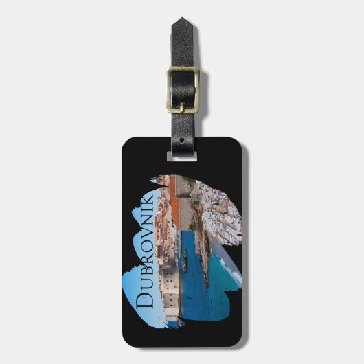 Dubrovnik: Uitzicht van strand en oude stad Bagagelabel (Voorkant verticaal)