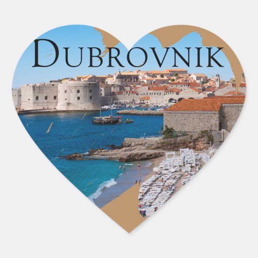 Dubrovnik: Uitzicht van strand en oude stad Hart Sticker (Voorkant)