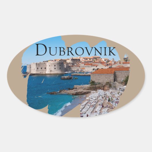 Dubrovnik: Uitzicht van strand en oude stad Ovale Sticker (Voorkant)