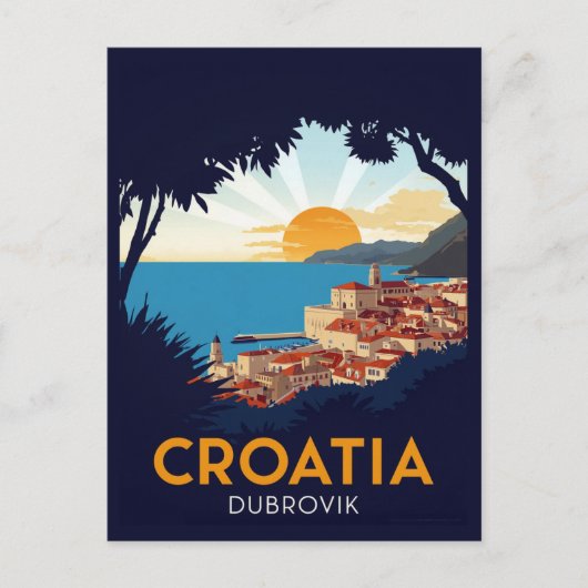 Dubrovnik Zonsondergang Ouderwets Briefkaart (Voorkant)