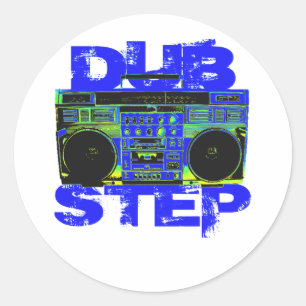 Dubstep Blauwe Boombox Ronde Sticker