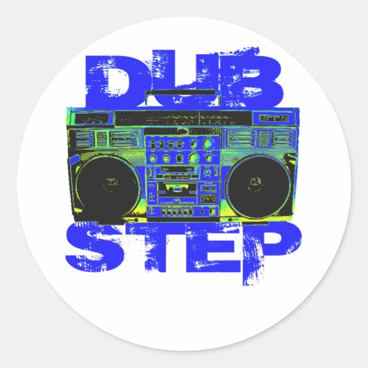 Dubstep Blauwe Boombox Ronde Sticker (Voorkant)