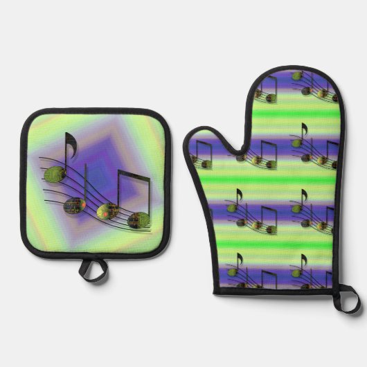 Dubstep-noten Ovenwant & Pannenlap Set (Voorkant)