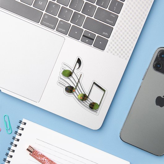 Dubstep Notes Contour Sticker (Laptop met iPhone)