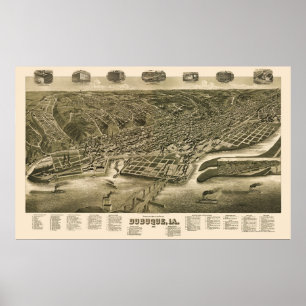 Dubuque, Iowa Panoramic Map - 1889 Poster