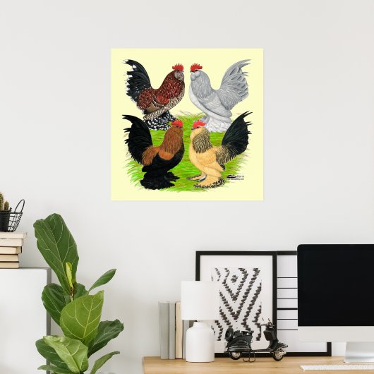 D'Uccles Four Roosters Poster (Thuiskantoor)
