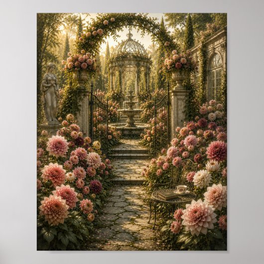 Duchess Dahlia Garden Vintage Botanical Poster (Voorkant)