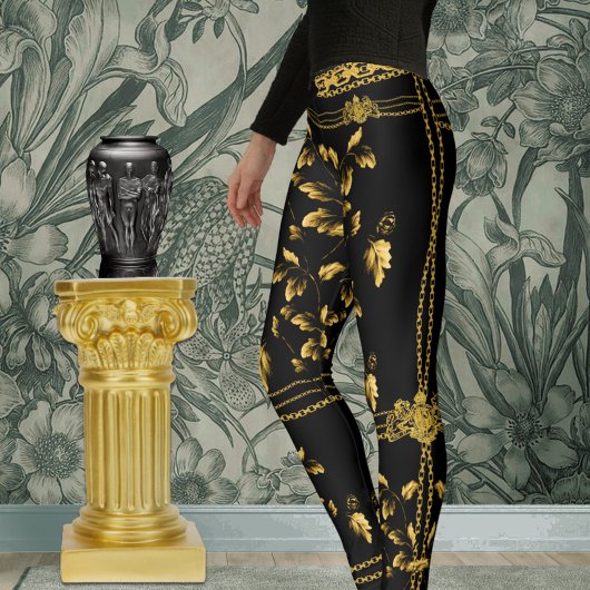 Duchess Gold Leaf Chain Lion Embleem Black Riding Leggings