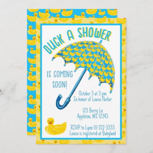 Duck a Shower Baby shower Uitnodiging (Voorkant / Achterkant)