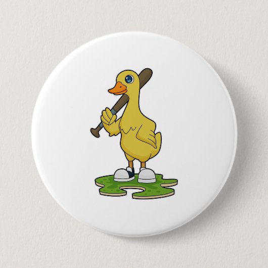 Duck aan Baseball met honkbalknuppel Ronde Button 7,6 Cm (Voorkant)