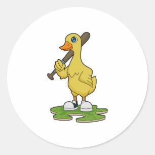 Duck aan Baseball met honkbalknuppel Ronde Sticker