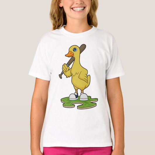 Duck aan Baseball met honkbalknuppel T-shirt (Voorkant)
