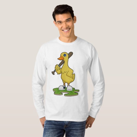 Duck aan Baseball met honkbalknuppel T-shirt (Voorkant volledig)