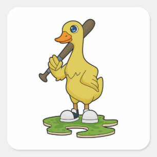 Duck aan Baseball met honkbalknuppel Vierkante Sticker