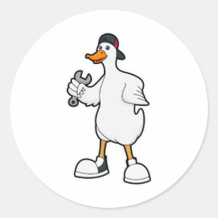 Duck als ambachtsman met tool & Pet Ronde Sticker