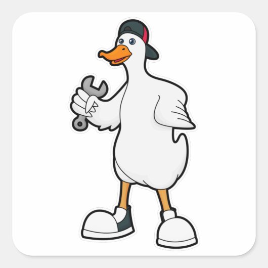 Duck als ambachtsman met tool & Pet Vierkante Sticker (Voorkant)