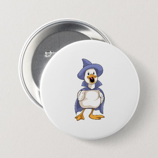 Duck als heks met Pet Ronde Button 7,6 Cm (Voorkant /achterkant)
