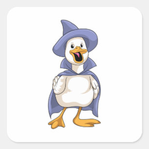 Duck als heks met Pet Vierkante Sticker