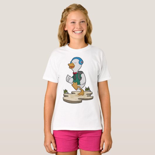Duck als Hiker met rugzak T-shirt (Voorkant volledig)