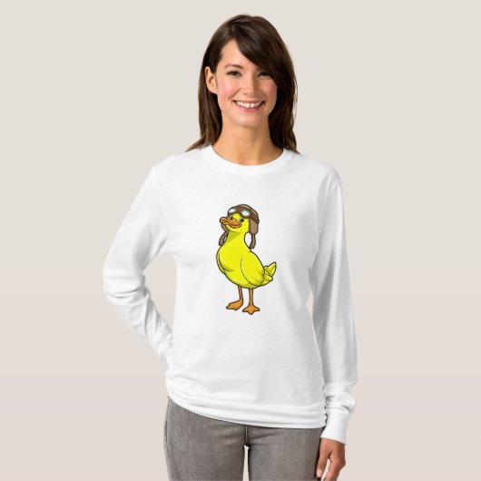 Duck als piloot met Pet & Goggles T-shirt (Voorkant volledig)