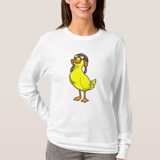 Duck als piloot met Pet & Goggles T-shirt (Voorkant)