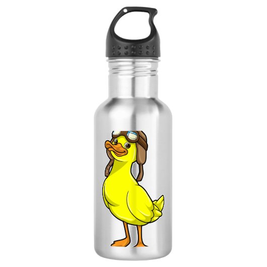 Duck als piloot met Pet & Goggles Waterfles (Voorkant)