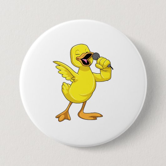 Duck als Singer met Microfoon Ronde Button 7,6 Cm (Voorkant)