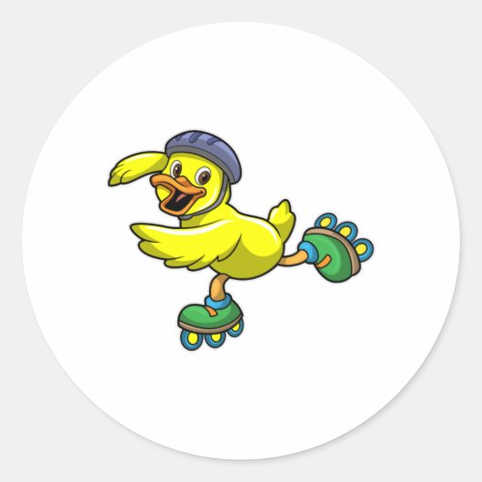 Duck als Skater met Schaatsen en helm Ronde Sticker (Voorkant)