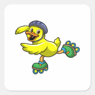 Duck als Skater met Schaatsen en helm Vierkante Sticker