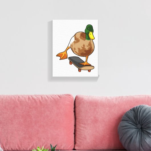 Duck als Skater met Skateboard Canvas Afdruk (Insitu (Woonkamer))