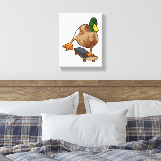 Duck als Skater met Skateboard Canvas Afdruk (Insitu (Slaapkamer))