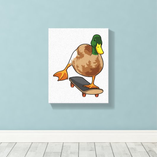 Duck als Skater met Skateboard Canvas Afdruk (Insitu (Houten vloer))