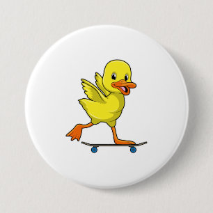 Duck als Skater met Skateboard Ronde Button 7,6 Cm