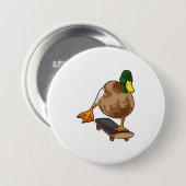 Duck als Skater met Skateboard Ronde Button 7,6 Cm (Voorkant /achterkant)
